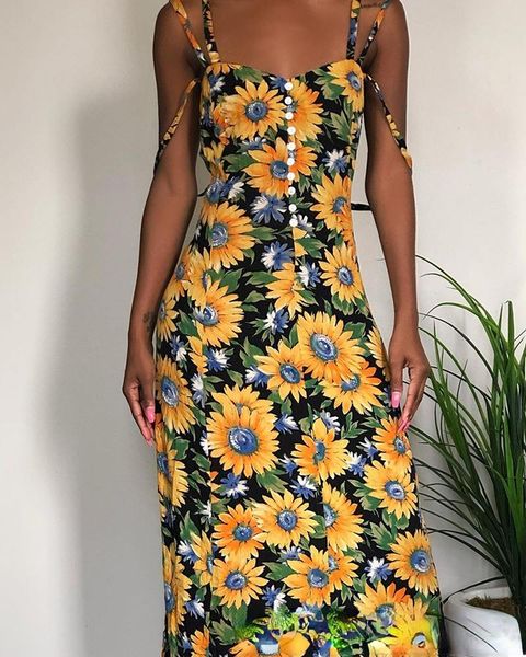 

casual dresses 2021 summer women's sling print fashion dress, Black;gray