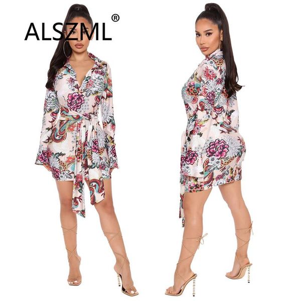 

deep v neck long sleeve flower print mini dress high street chic lady fashion women dress, Black;gray