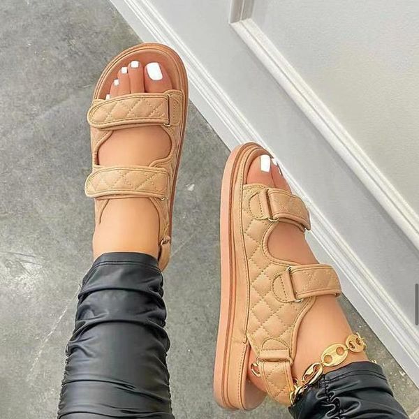 

2021 women's beach sandals pu leather women's shoes designer luxury hook&loop sandals shoes for women ins fashion top, Black