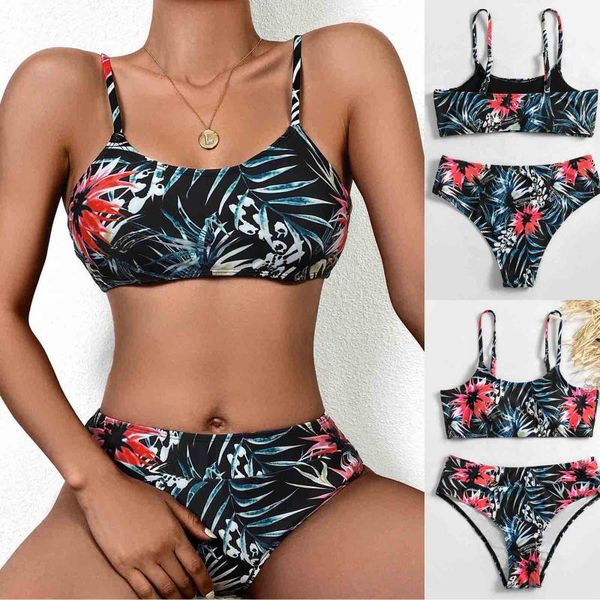 

women fashion print bandage camisole two-piece swimsuit bathing suit bikini vacation holiday seaside summer women 2021