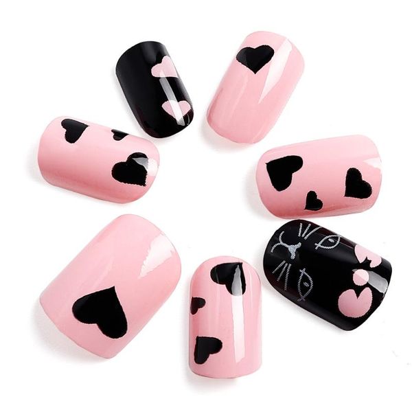 

false nails 24pcs little miss adorable fake for children kids finger full cover nail tips lovely party cosplay, Red;gold