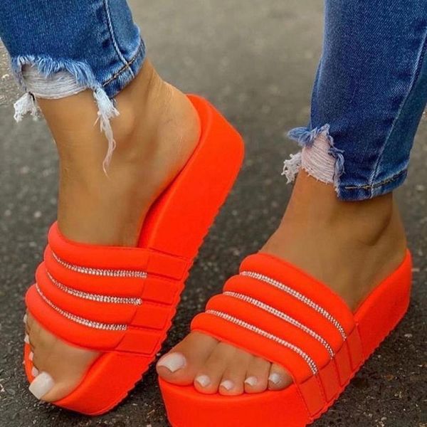 

slippers 2021 summer women platform bath wedge sandals beach calzado mujer women's fashion casual water drill, Black