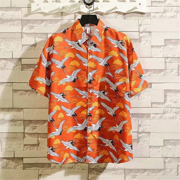 

hawaiian print es fashion short mouw vacation casual losse revers men's blouse shirts para hombre, White;black