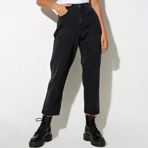 

vintage black high waisted mom jeans women streetwear fall winter harajuku ankle length harem cargo denim pants y2k clothes 2021, Blue