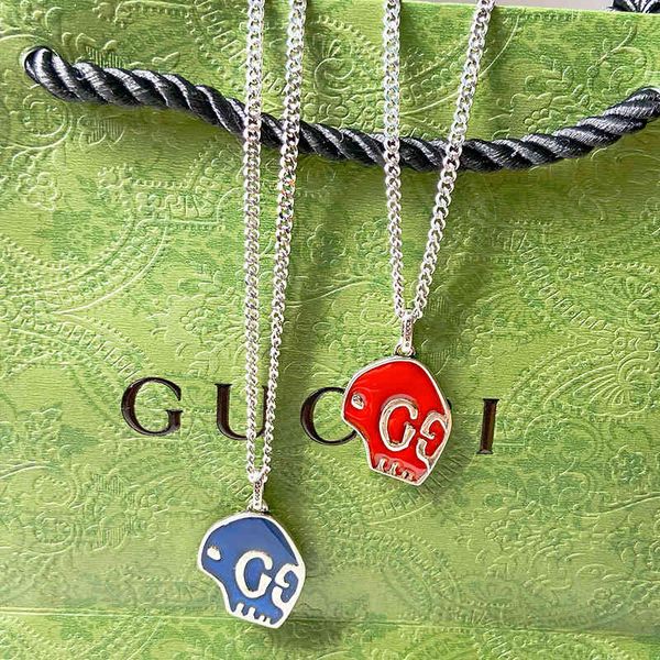 

ancient home double letter ghost skull enamel pendant hip hop fashion sweater chain couple necklace female, Silver