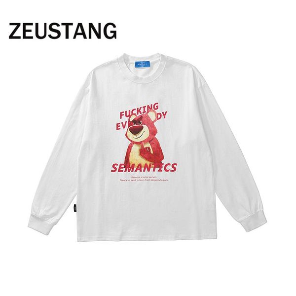 

men's t-shirts zeustang tshirts streetwear hip hop creative letters casual oversized long sleeve tees shirts harajuku cotton, White;black