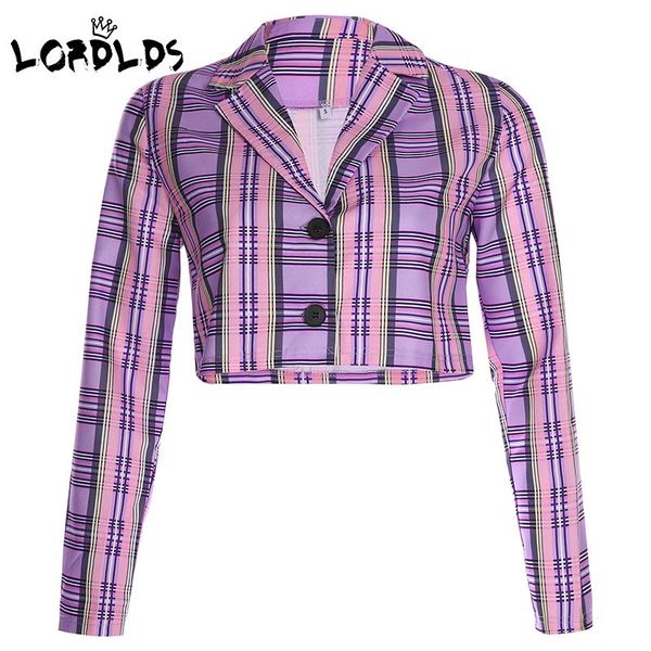 

women's suits & blazers lordlds women purple 2021 autumn stripe jacket ladies short cropped long sleeve blazer feminino streetwear, White;black