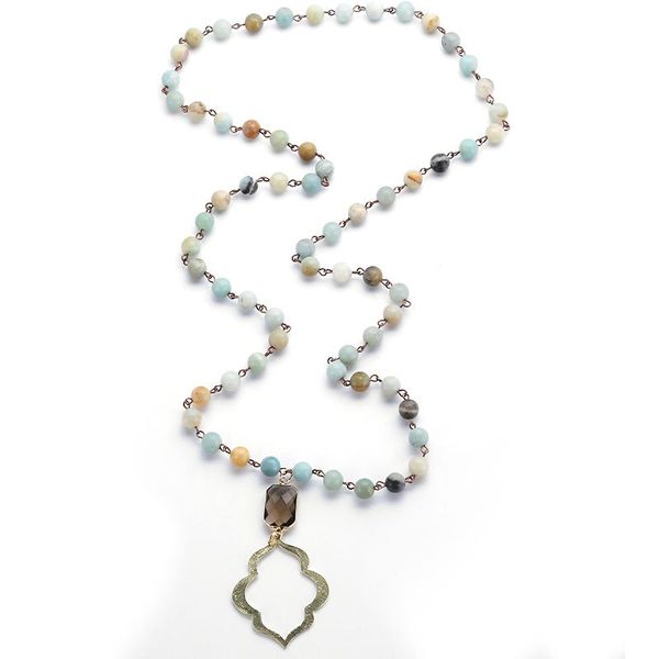 

pendant necklaces amazonite stones bohemian tribal jewelry rosary chain crystal and lip necklace, Silver