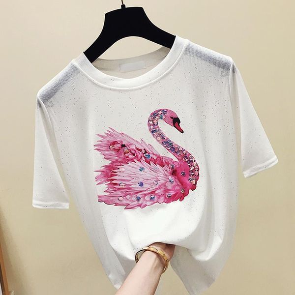 

2021 summer women animal shirt graphic tees women korean clothes ladies short sleeve cotton tshirt vintage t shirt femme, White
