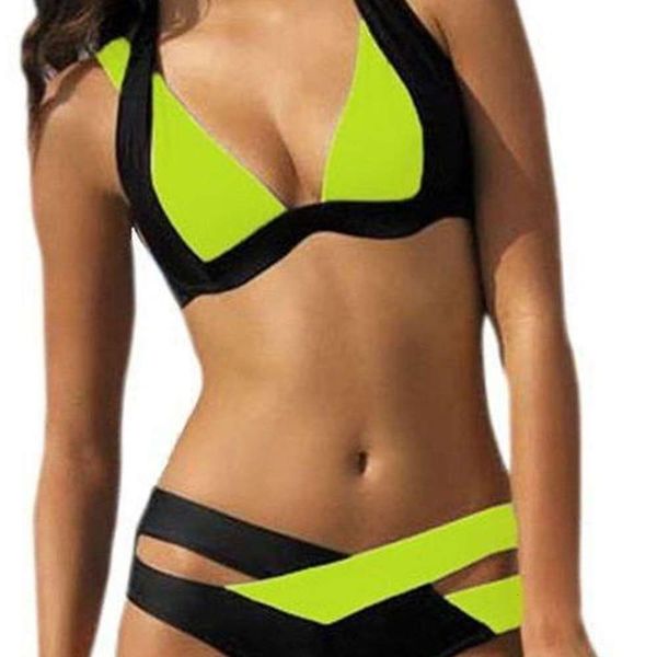 

split female swimsuit bikini women, White;black