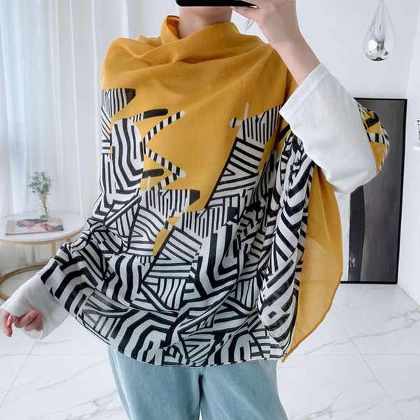 

2020 new cotton hemp scarf for women in autumn and winter, Blue;gray