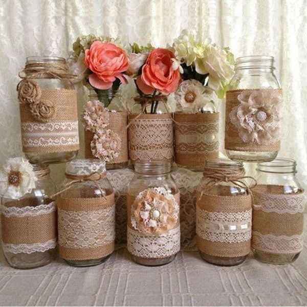 

gift wrap 5meter 5cm natural jute burlap lace ribbon with white trim edge rustic wedding decoration for diy bow craft ribbons