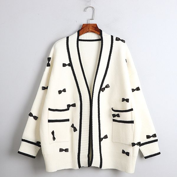 

2021 new autumn female streetwear knitted cute cartoon sweater print v neck cardigan women's jacket 4ekr, White;black
