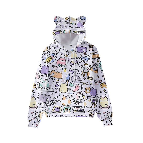 

purple floral cute boy girl clothes hooded 3d printing hooded sweater autumn early winter ears hooded pullover, Black