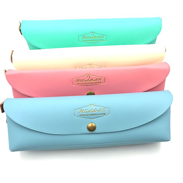 

pu leather pencil case candy color student pencil bag cute organizer storage bag school supplies 1pcs school pencil case
