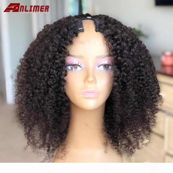 

short afro kinky curly u part wig 250% density human hair brazilian remy hair 1*3'' u part wigs kinky curly for woman anlimer, Black