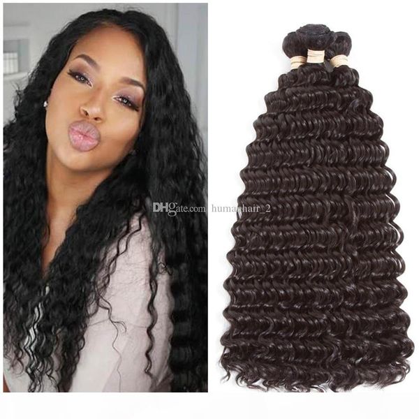 

deep wave natural color 3 bundles hair extensions brazilian human virgin hair bundles 3pcs lot deep wave curly hair weaves ing, Black;brown