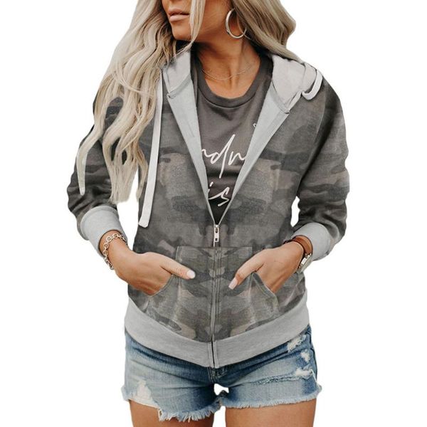 

vicabo autumn women coats camouflage print full sleeve zipper drawstring hooded jacket pockets loose casual ladies clothes, Black;brown