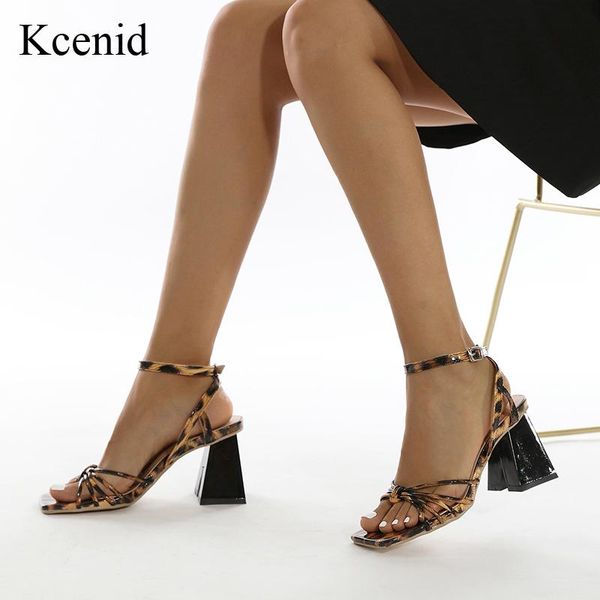 

sandals kcenid summer leopard narrow band ankle strap women fashion square toe buckle ladies outdoor party shoes, Black