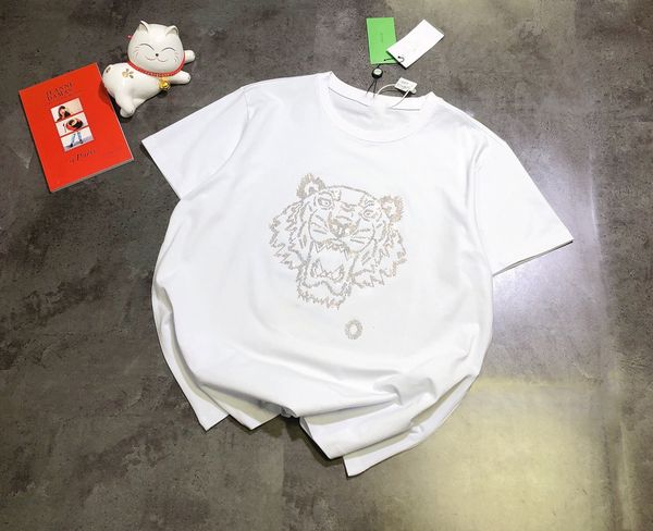 

new spring and summer 2021 designer ladies t-shirt men t-shirt sequins set auger bear brightness version to loose, pure cotton material160, White