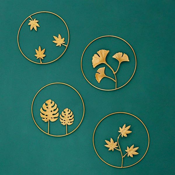 

decorative objects & figurines golden round wall hanging nordic style simple ginkgo leaf decoration home living room background pendant