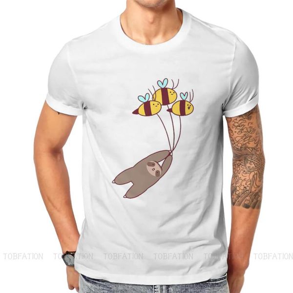 

men's t-shirts animal cute kawaii cartoon crewneck tshirts sloth and bumble bees print homme t shirt trend clothing size s-6xl, White;black