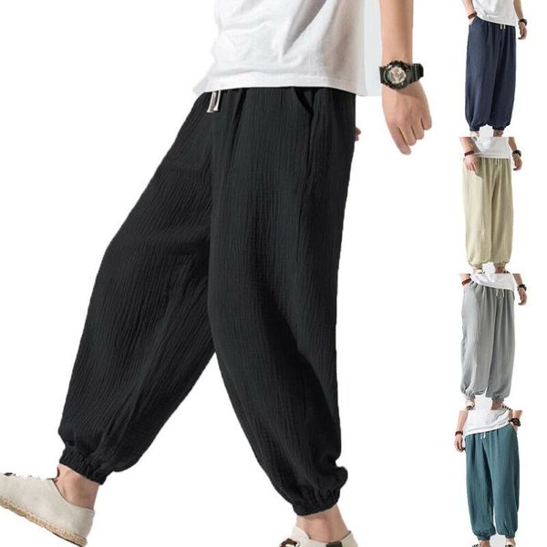 

men's pants men solid cross holiday elasticated waist loose casual trousers bottoms s-5xl mens fashion harajuku, Black