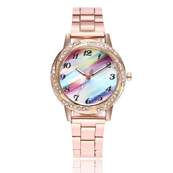 

wristwatches 2021 fashion women quartz luxury rhinestone ladies watch rainbow clock [buy 1 get, Slivery;brown