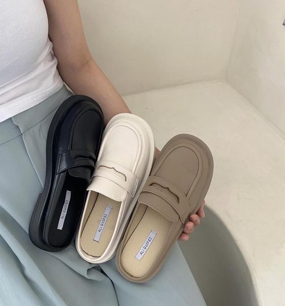 

slippers shoes woman 2021 cover toe flat loafers low female mule pantofle luxury slides mules designer fabric basic sewing p, Black