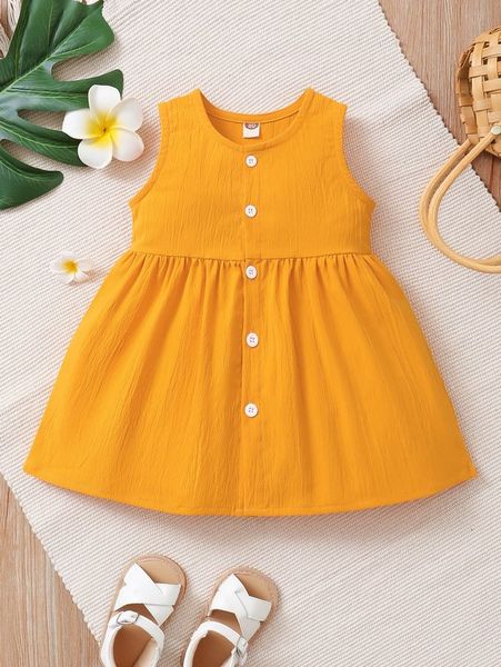 

baby button front sleeveless smock dress she, Red;yellow