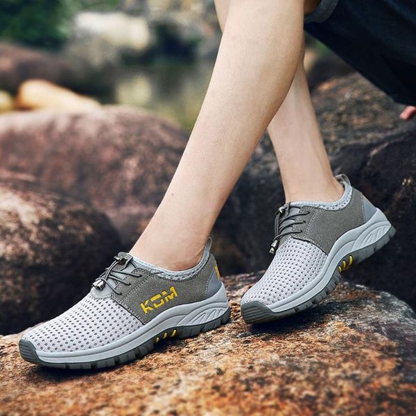 

outdoor pads fashion letter decoration men climbing shoes breathable mesh upper sports elastic front lacing casual running