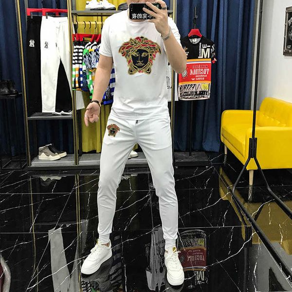 

w0802a1-6 men's season new foye short sleeve t-shirt set, Gray
