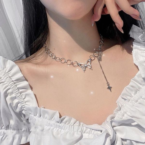 

pendant necklaces hiphop temperament butterfly choker necklace for women beautiful star chain charm girl party accessories, Silver