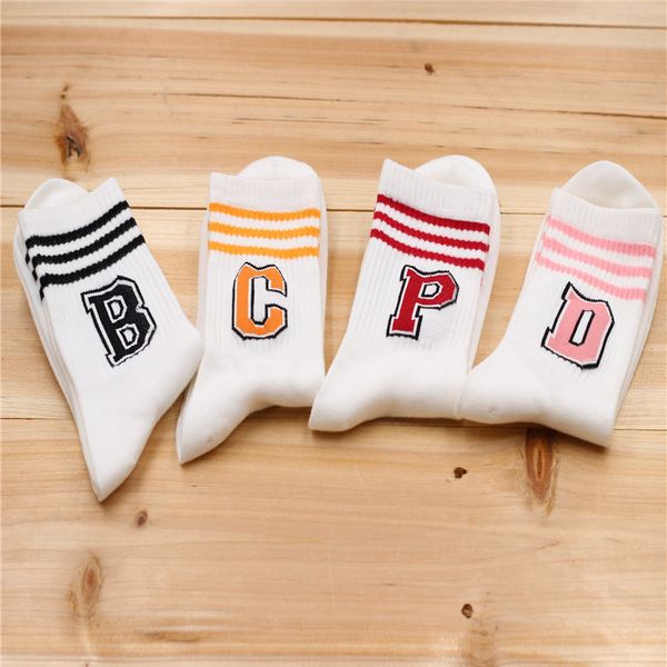 

college style new all cotton lengthened ribbed letter socks for lovers c0224, Black