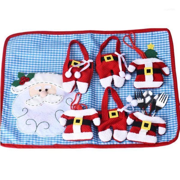 

christmas decorations 6pcs santa silverware holders pockets dinner decor snowman elk fork knife table &1