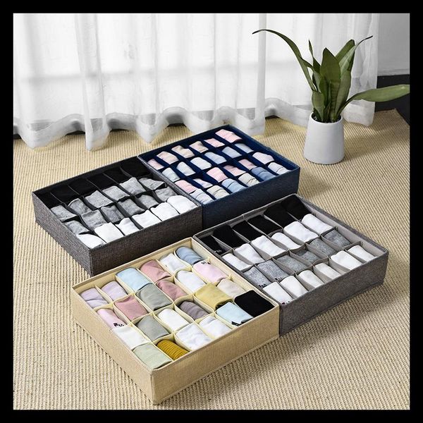 

storage drawers 24 grids imitation linen underwear box for household and collection utensils