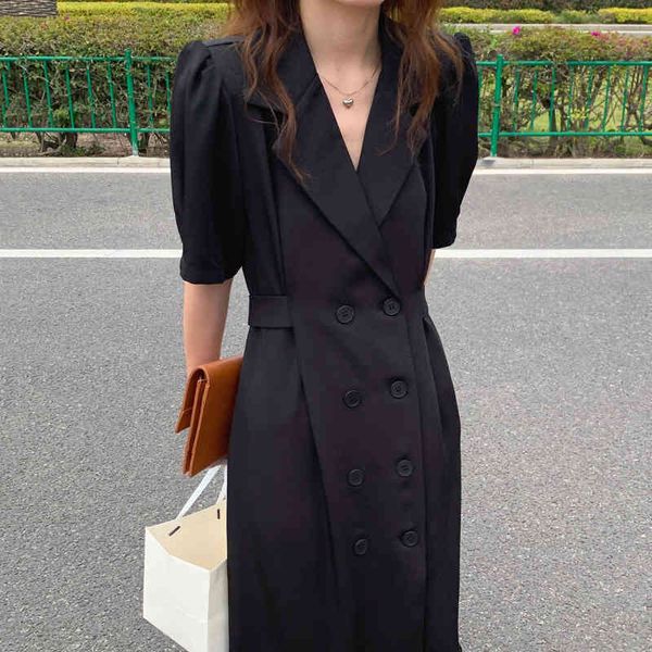 

casual dresses [ewq] 21 women's fashionable summer dress, elegant, office, black, lapel, double buffing sleeve, 16f1132 m61m, Black;gray