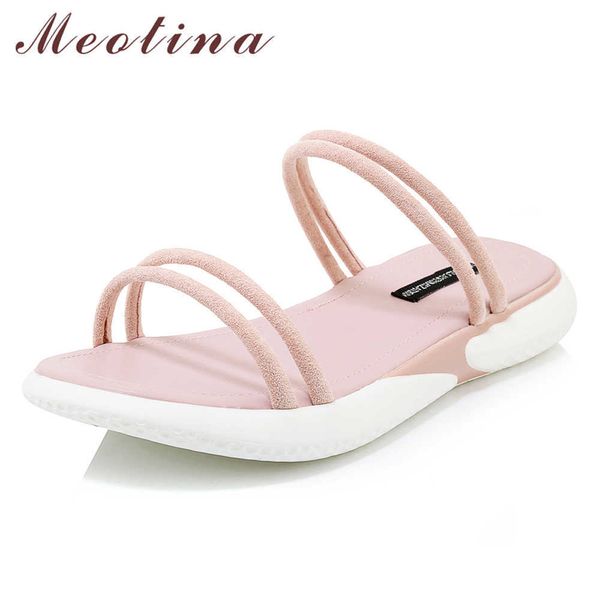 

meotina summer shoes women sandals soft narrow band flat shoes casual open toe slippers ladies sandals apricot pink size 33-39 210608, Black