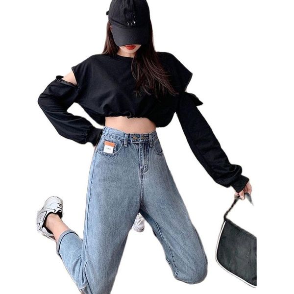 

women's jeans fashion high-waist 2021 summer loose and thin wide-leg harem pants casual trousers clothing xs, Blue