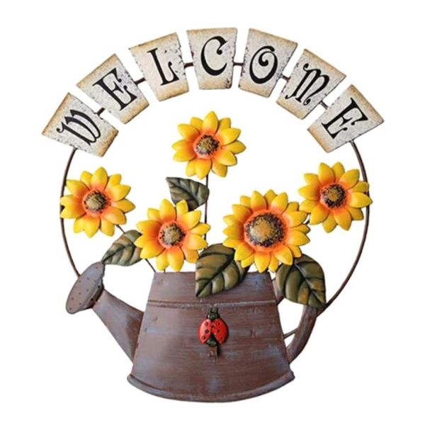 

vintage iron hang sunflower welcomeing sign garden door hanging home decor
