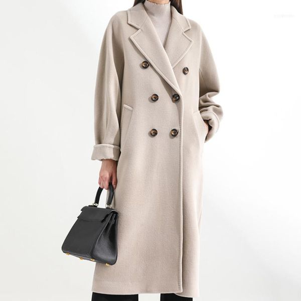 

women's trench coats 2021 autumn women coat solid color double breasted mid-length with belt overcoat winter loose casual plus size fem, Tan;black