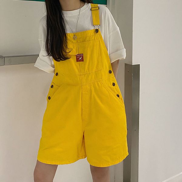 

2021 new colors summer korean preppy style straight jumpsuit denim overalls casual girls wide leg jeans shorts womens (x1440) zxe0, Black;white