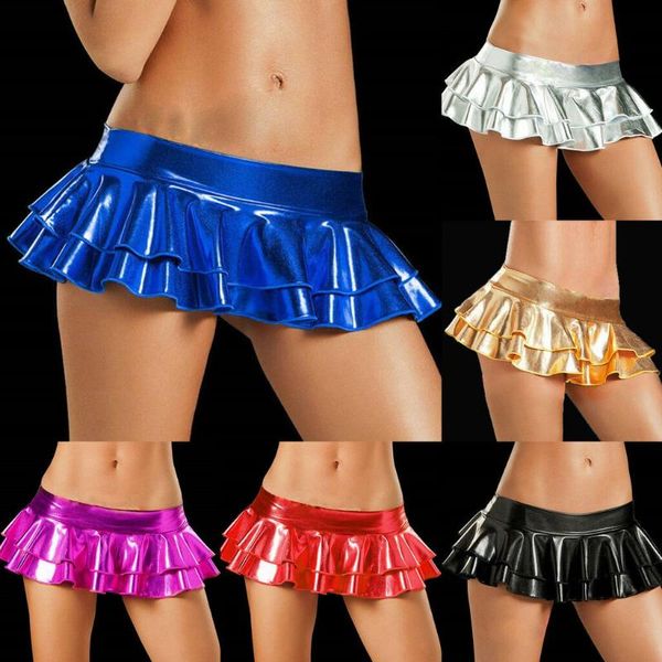 

skirts shiny short skirt women's party bright metal dance night clubwear, Black