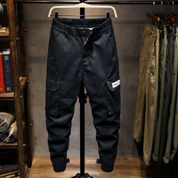 

corset men's autumn new loose harem fashion brand elastic waist work clothes nine point casual pantswinter, Black