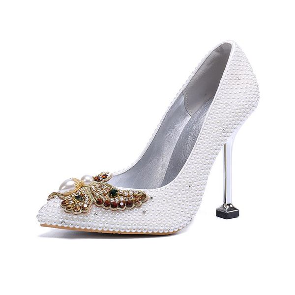 

dress shoes yihongmeiqi flash diamond white pearl wedding women's bridal banquet bow high heels single size 43, Black