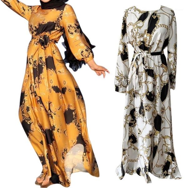 

ethnic clothing 28tf muslim maxi dress o-neck dubai turkey islam malay lace up floral printting ramadan modest robe for women girls, Red