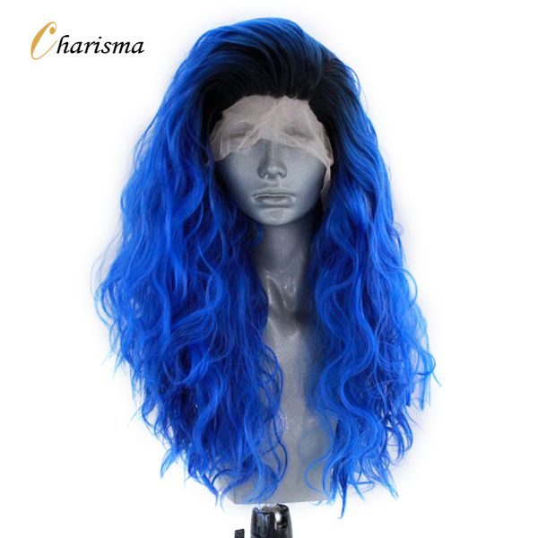 

costume accessories synthetic lace front wig ombre blue wigs for black women heat resistant fiber water wave lace front wig cosplay, Silver