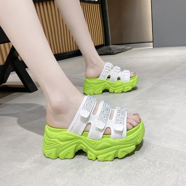 

slippers high-heeled shoes lady flat luxury slides platform slipers women designer summer 2021 fashion pu hook & loop, Black