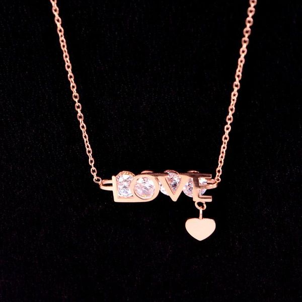 

pendant necklaces stainless steel crystal love letter pendants necklace couple romantic zircon heart women wedding jewelry xmas gift, Silver
