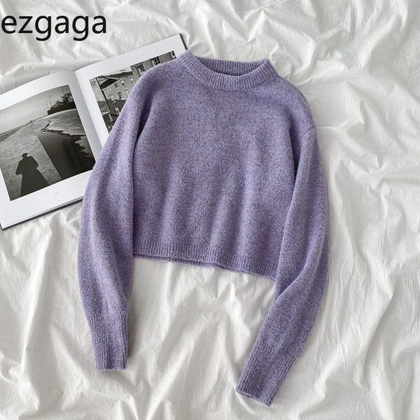 

women's sweaters ezgaga cropped sweater women winter 2021 korean o-neck solid oversize long sleeve streetwear pullover jumper female, White;black